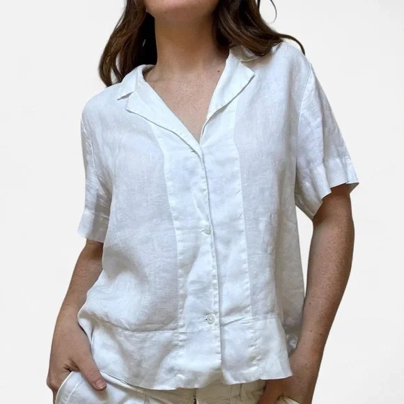 Everlane notch white linen Button up blouse - Picture 3 of 7